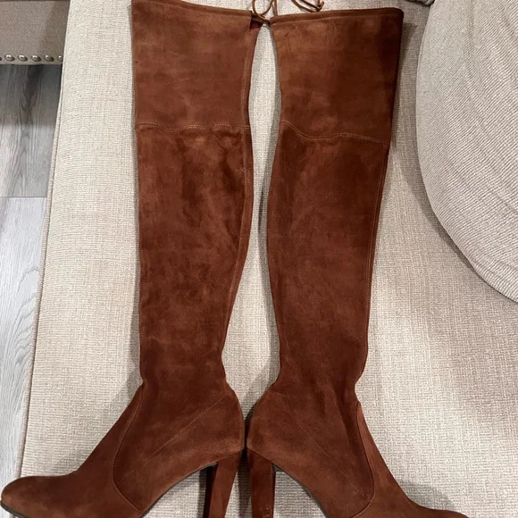 Stuart Weitzman OTK walnut brown suede boots 8.5 highland over-the-knee $795 - Picture 2 of 10